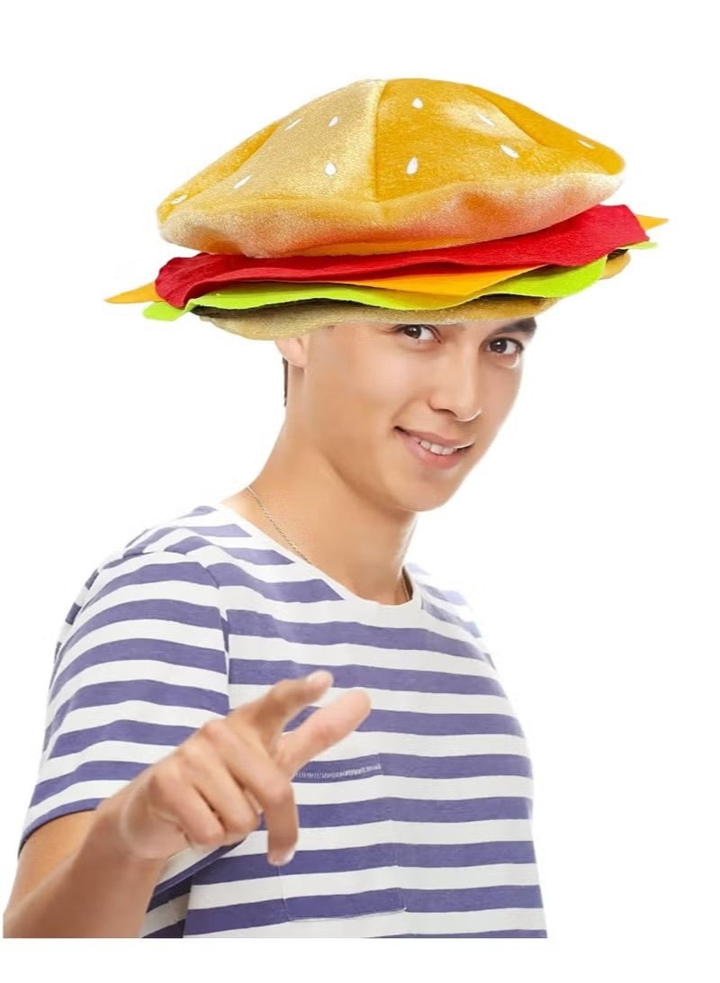 Funny Hamburger Hat, Cheeseburger Headwear Fun Fast Food Party Costume Supplies Halloween Crazy Role Play Hat Dress Up Hats for Adult Teens - Image 2